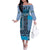 Blue Aotearoa Kowhaiwhai Pattern Family Matching Off The Shoulder Long Sleeve Dress and Hawaiian Shirt NZ Maori Quilt Style