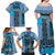 Blue Aotearoa Kowhaiwhai Pattern Family Matching Off Shoulder Maxi Dress and Hawaiian Shirt NZ Maori Quilt Style