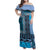 Blue Aotearoa Kowhaiwhai Pattern Family Matching Off Shoulder Maxi Dress and Hawaiian Shirt NZ Maori Quilt Style