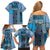 Blue Aotearoa Kowhaiwhai Pattern Family Matching Off Shoulder Short Dress and Hawaiian Shirt NZ Maori Quilt Style