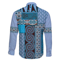Blue Aotearoa Kowhaiwhai Pattern Family Matching Off Shoulder Short Dress and Hawaiian Shirt NZ Maori Quilt Style