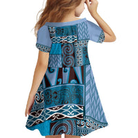 Blue Aotearoa Kowhaiwhai Pattern Family Matching Tank Maxi Dress and Hawaiian Shirt NZ Maori Quilt Style