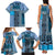 Blue Aotearoa Kowhaiwhai Pattern Family Matching Tank Maxi Dress and Hawaiian Shirt NZ Maori Quilt Style