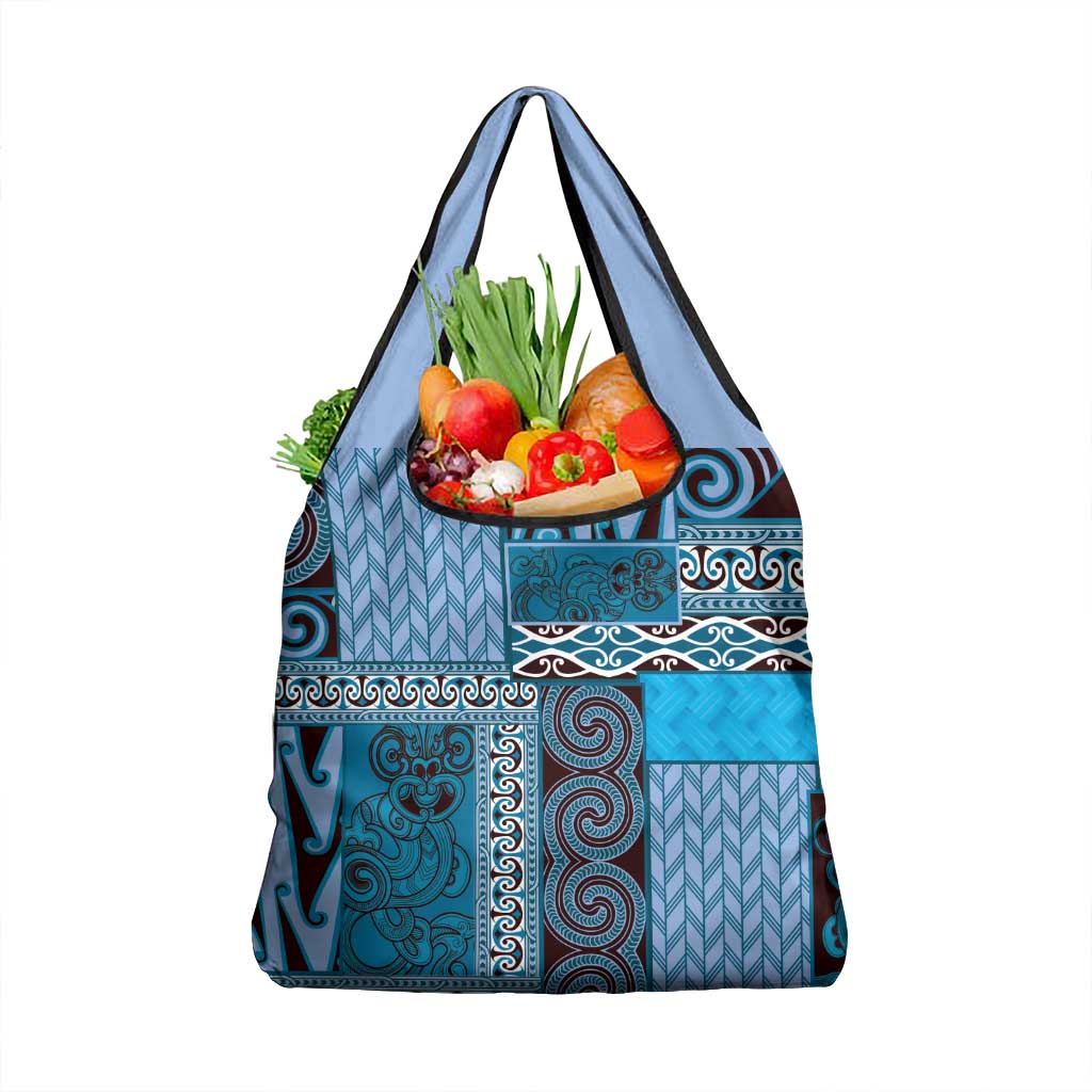 Blue Aotearoa Kowhaiwhai Pattern Grocery Bag NZ Maori Quilt Style