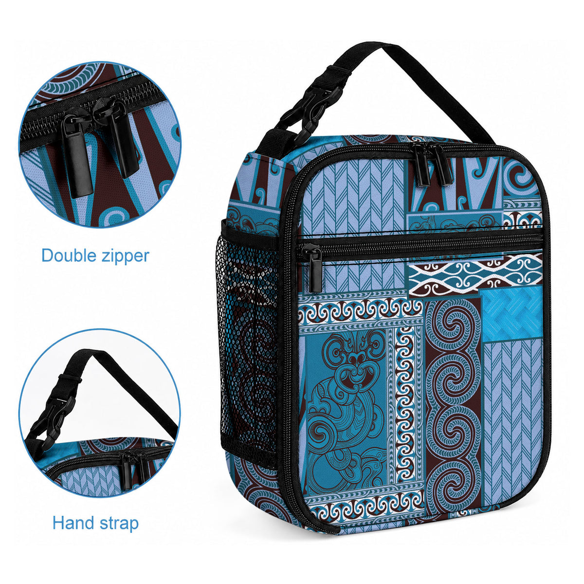 Blue Aotearoa Kowhaiwhai Pattern Lunch Bag NZ Maori Quilt Style LT14 - Polynesian Pride