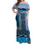 Blue Aotearoa Kowhaiwhai Pattern Off Shoulder Maxi Dress NZ Maori Quilt Style