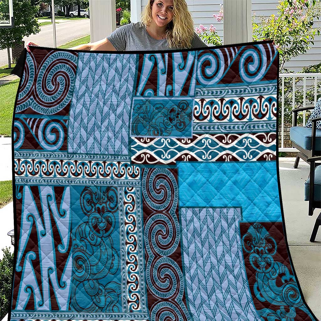 Blue Aotearoa Kowhaiwhai Pattern Quilt NZ Maori Quilt Style LT14 Blue - Polynesian Pride