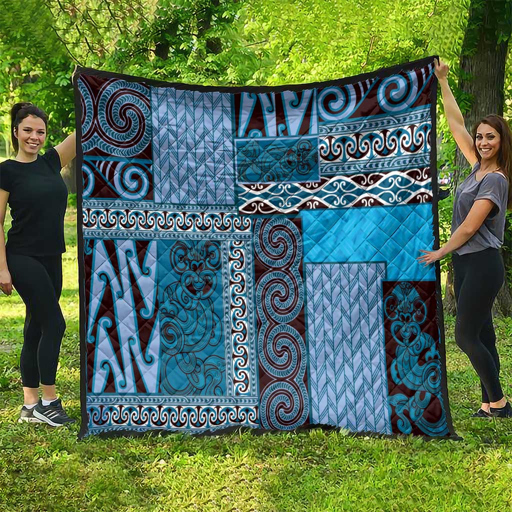 Blue Aotearoa Kowhaiwhai Pattern Quilt NZ Maori Quilt Style LT14 - Polynesian Pride