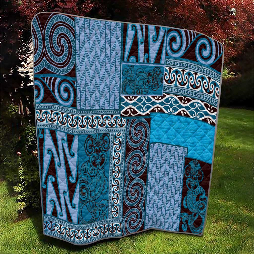 Blue Aotearoa Kowhaiwhai Pattern Quilt NZ Maori Quilt Style LT14 - Polynesian Pride