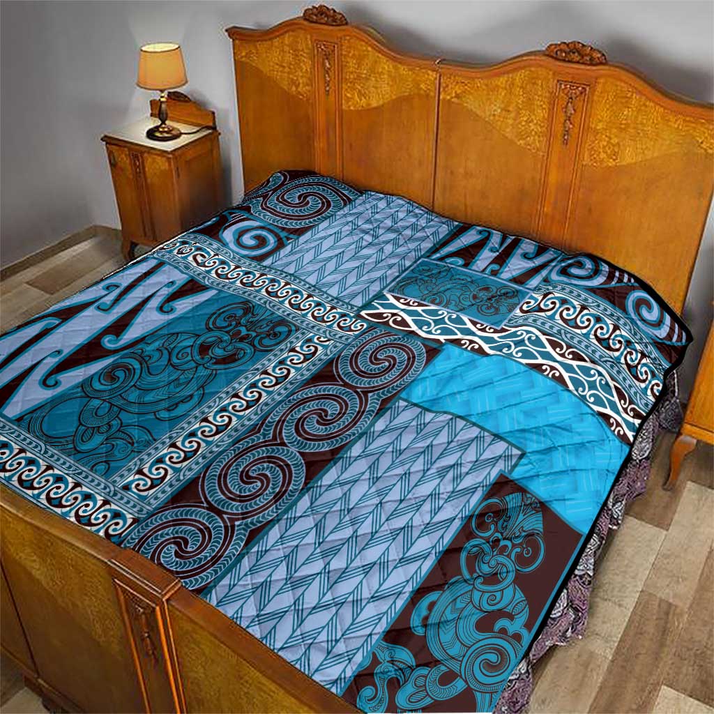 Blue Aotearoa Kowhaiwhai Pattern Quilt NZ Maori Quilt Style LT14 - Polynesian Pride
