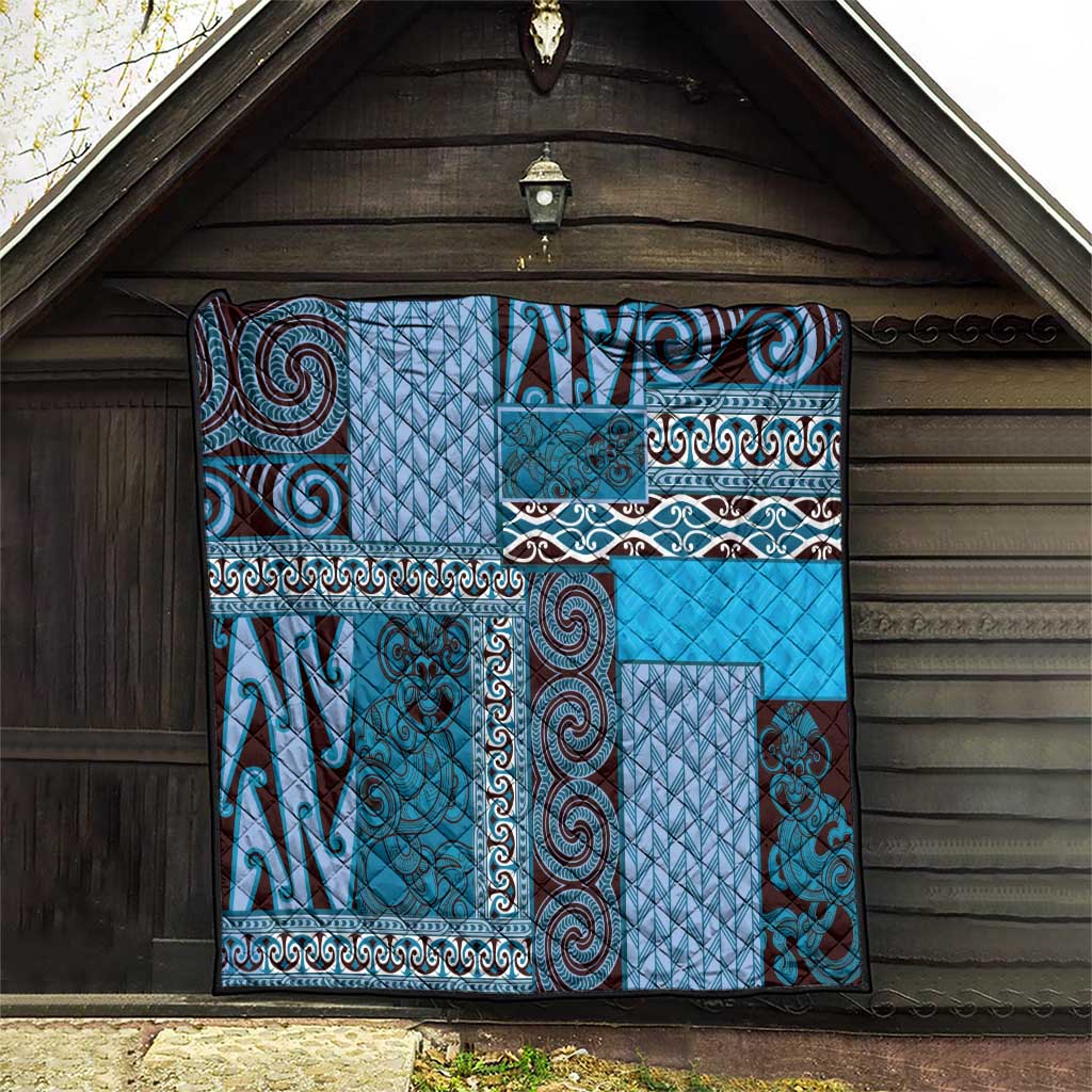 Blue Aotearoa Kowhaiwhai Pattern Quilt NZ Maori Quilt Style LT14 - Polynesian Pride
