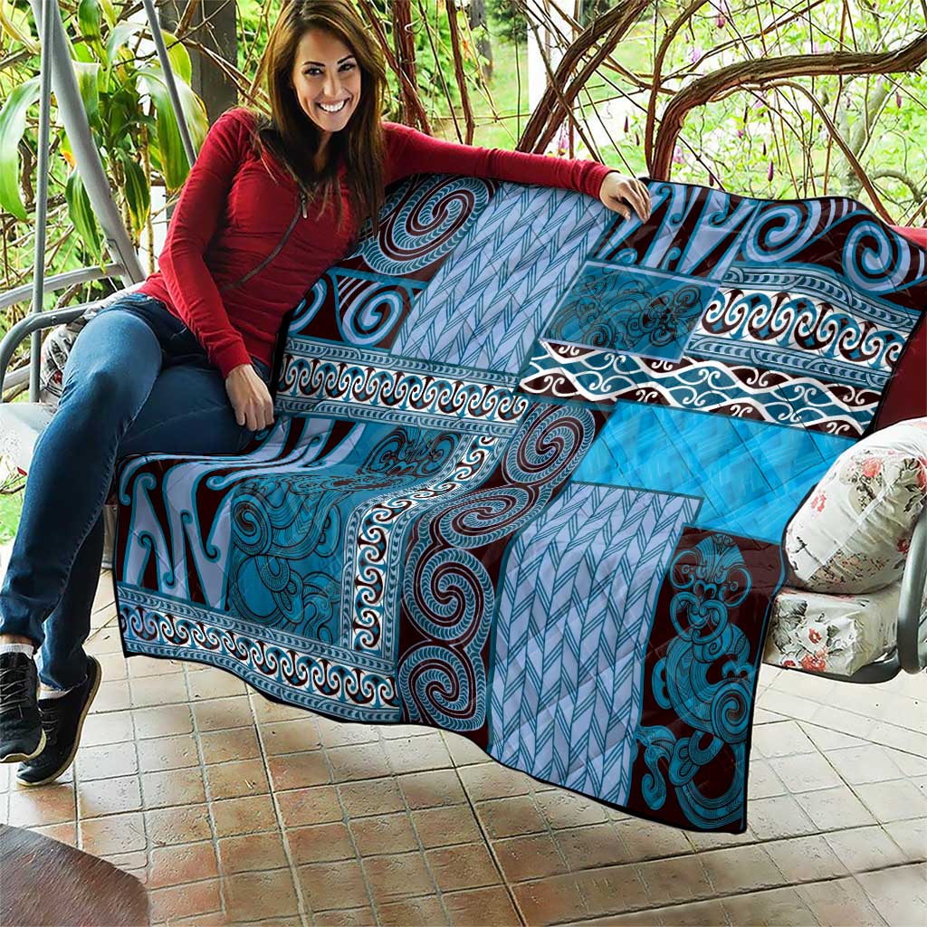 Blue Aotearoa Kowhaiwhai Pattern Quilt NZ Maori Quilt Style LT14 - Polynesian Pride