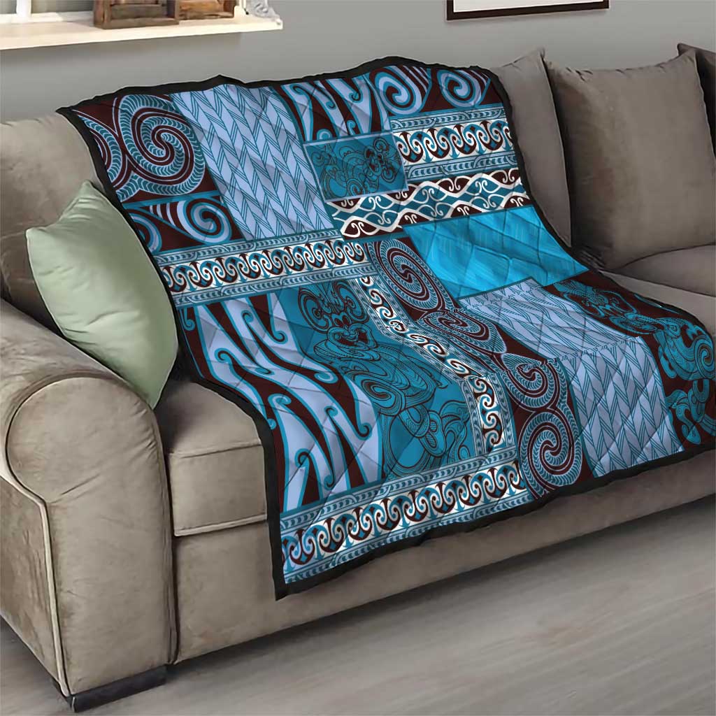 Blue Aotearoa Kowhaiwhai Pattern Quilt NZ Maori Quilt Style LT14 - Polynesian Pride