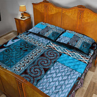 Blue Aotearoa Kowhaiwhai Pattern Quilt Bed Set NZ Maori Quilt Style