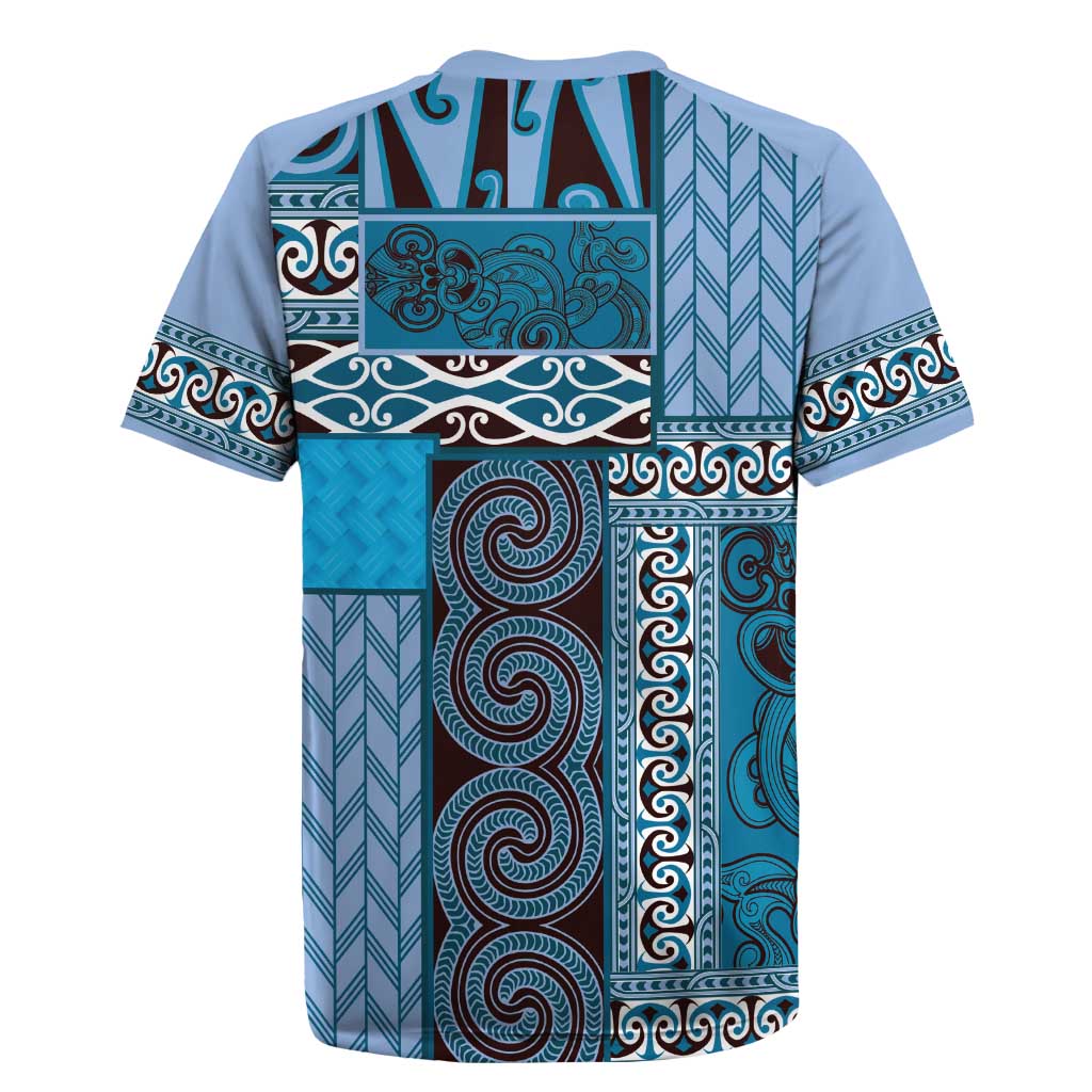 Blue Aotearoa Kowhaiwhai Pattern Rugby Jersey NZ Maori Quilt Style LT14 - Polynesian Pride