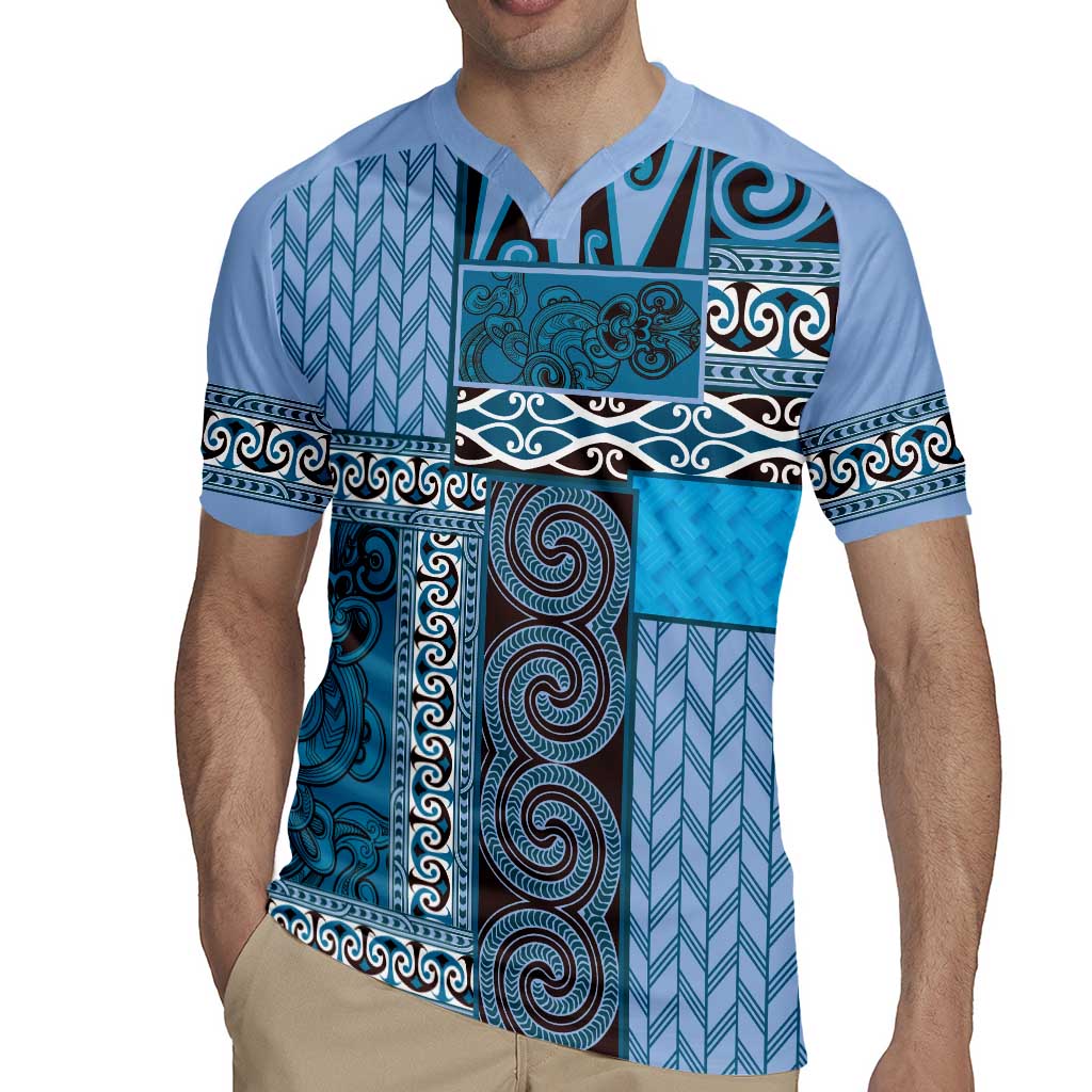 Blue Aotearoa Kowhaiwhai Pattern Rugby Jersey NZ Maori Quilt Style LT14 - Polynesian Pride