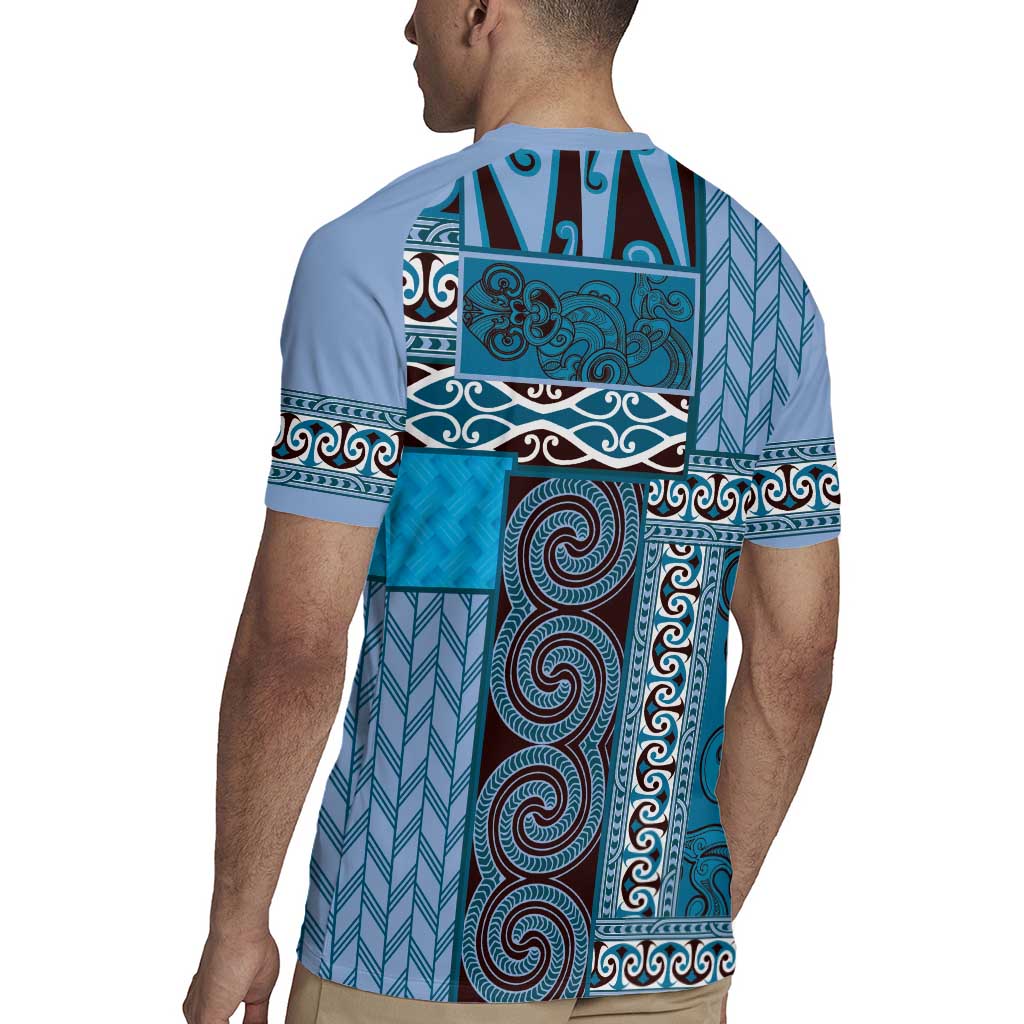 Blue Aotearoa Kowhaiwhai Pattern Rugby Jersey NZ Maori Quilt Style LT14 - Polynesian Pride