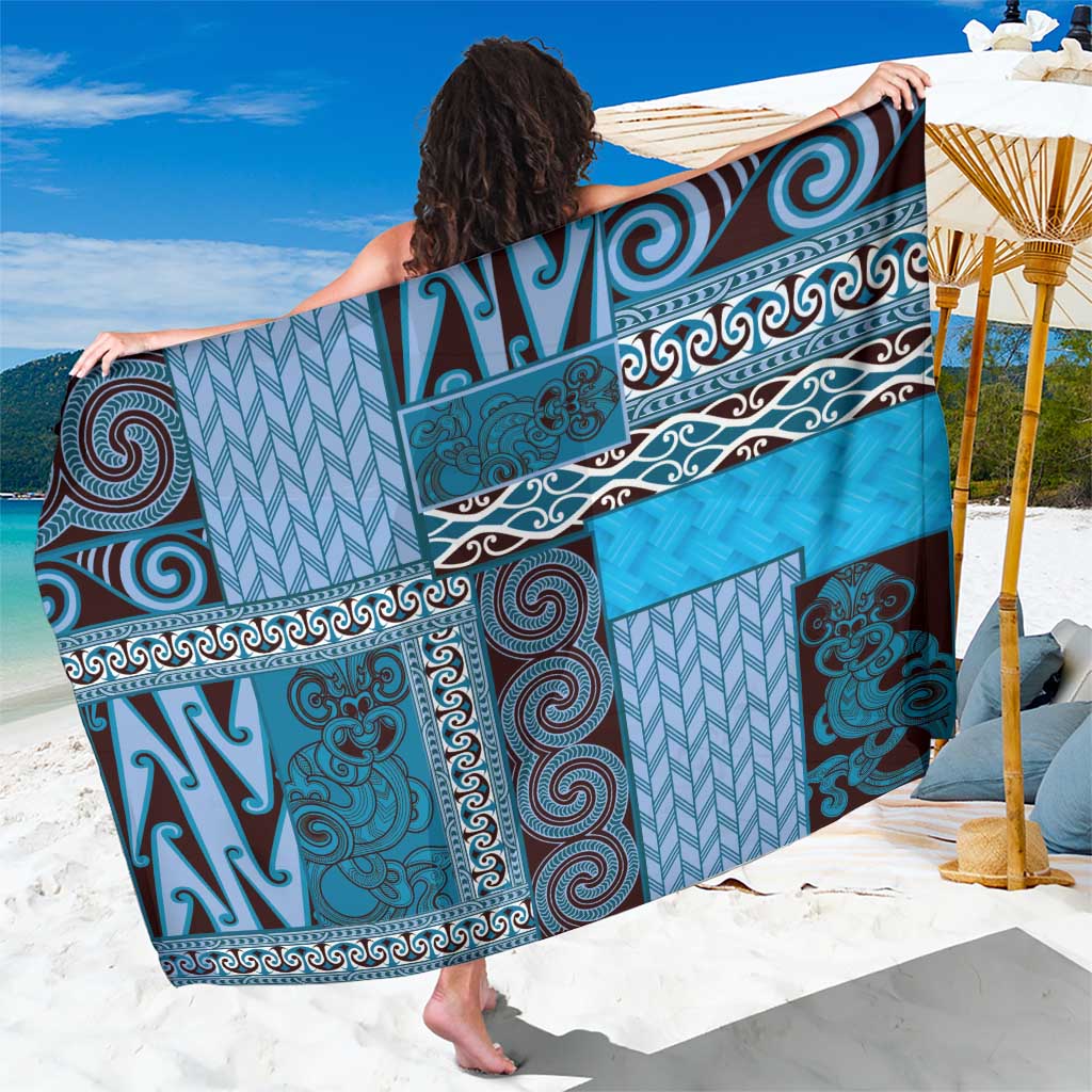 Blue Aotearoa Kowhaiwhai Pattern Sarong NZ Maori Quilt Style