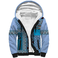 Blue Aotearoa Kowhaiwhai Pattern Sherpa Hoodie NZ Maori Quilt Style
