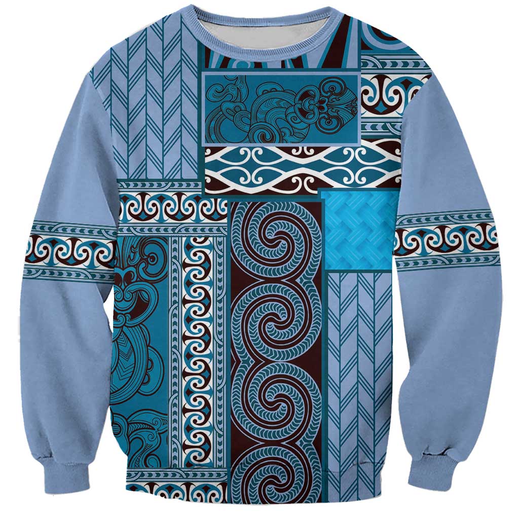 Blue Aotearoa Kowhaiwhai Pattern Sweatshirt NZ Maori Quilt Style LT14 Unisex Blue - Polynesian Pride