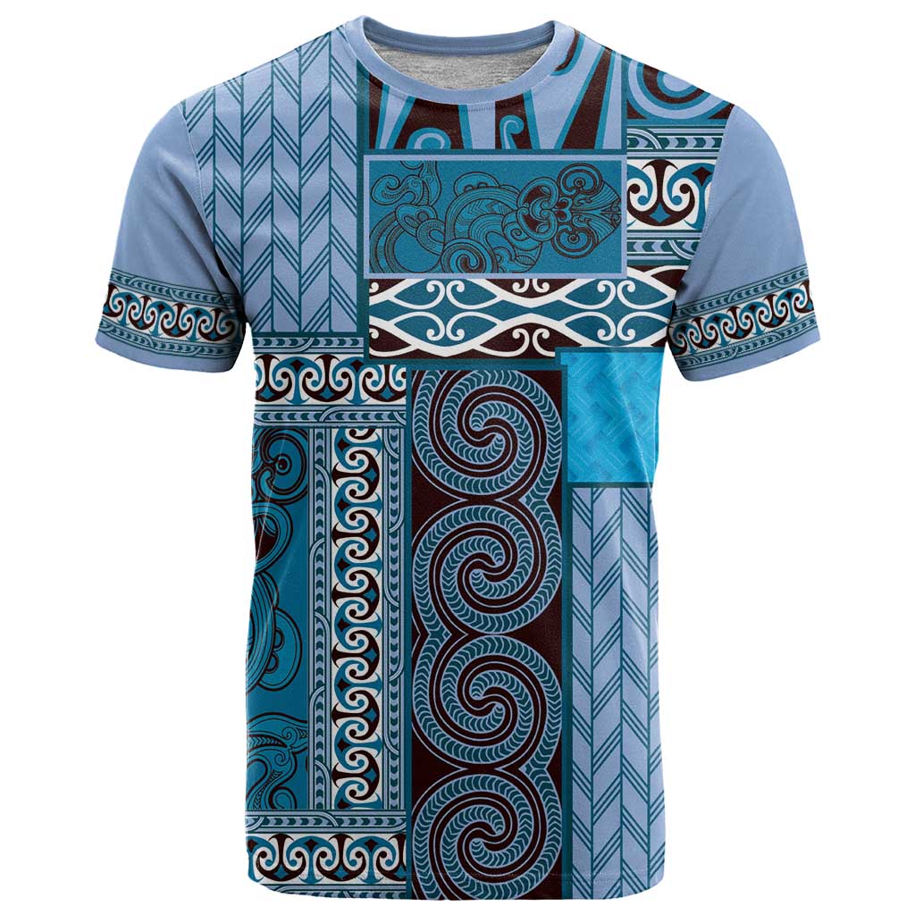 Blue Aotearoa Kowhaiwhai Pattern T Shirt NZ Maori Quilt Style LT14 Blue - Polynesian Pride