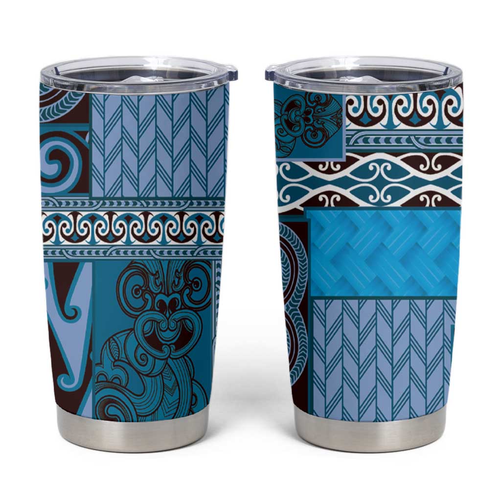 Blue Aotearoa Kowhaiwhai Pattern Tumbler Cup NZ Maori Quilt Style