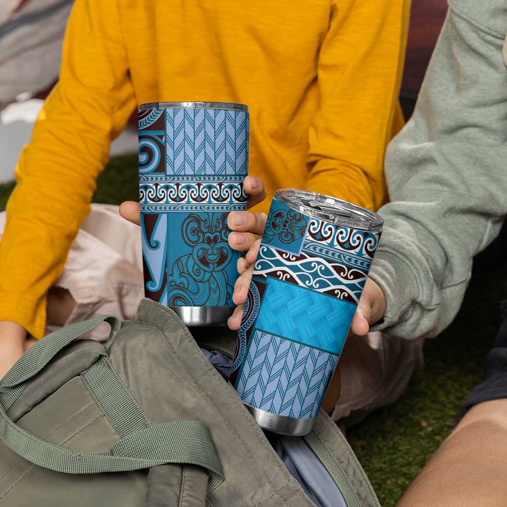 Blue Aotearoa Kowhaiwhai Pattern Tumbler Cup NZ Maori Quilt Style LT14 - Polynesian Pride