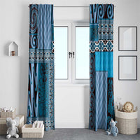 Blue Aotearoa Kowhaiwhai Pattern Window Curtain NZ Maori Quilt Style