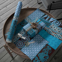 Blue Aotearoa Kowhaiwhai Pattern Wrapping Paper NZ Maori Quilt Style - Polynesian Pride