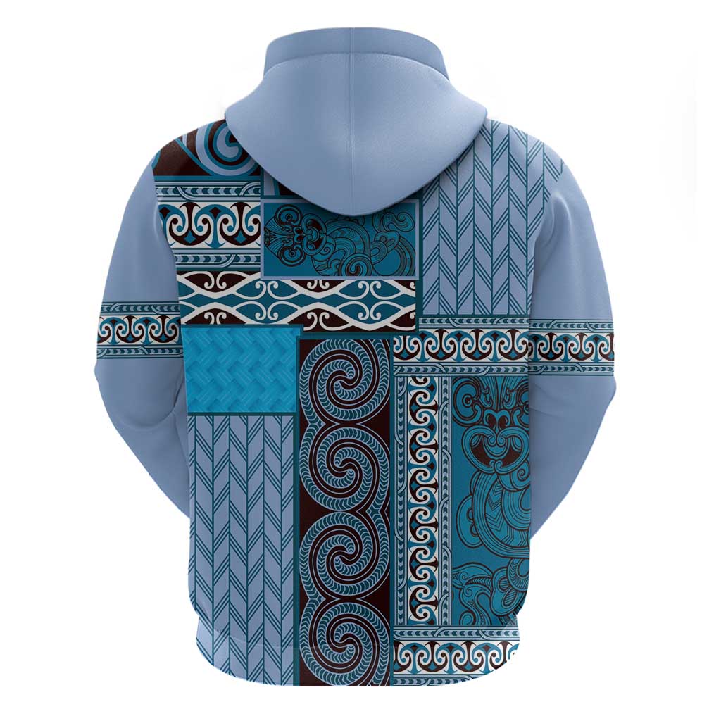 Blue Aotearoa Kowhaiwhai Pattern Zip Hoodie NZ Maori Quilt Style LT14 - Polynesian Pride