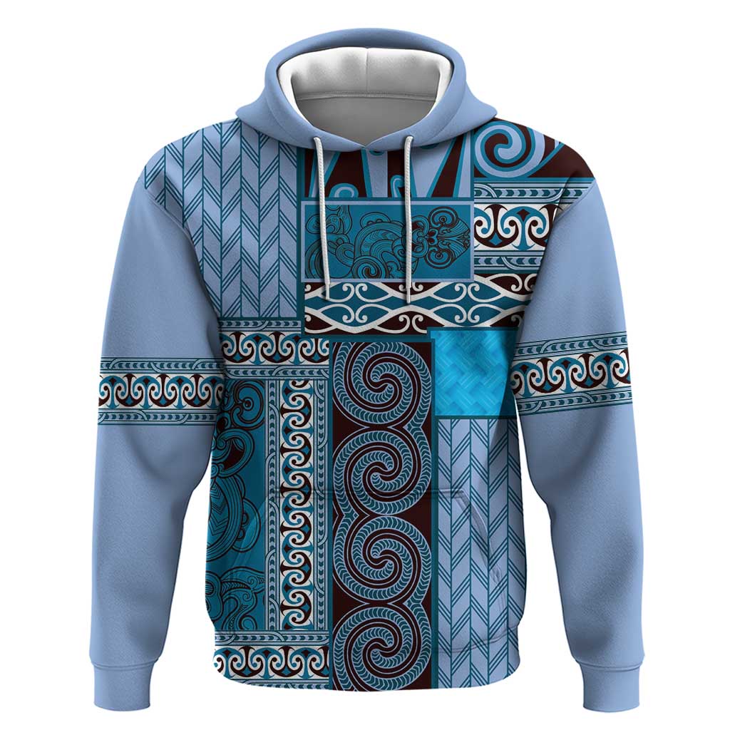 Blue Aotearoa Kowhaiwhai Pattern Zip Hoodie NZ Maori Quilt Style LT14 Pullover Hoodie Blue - Polynesian Pride