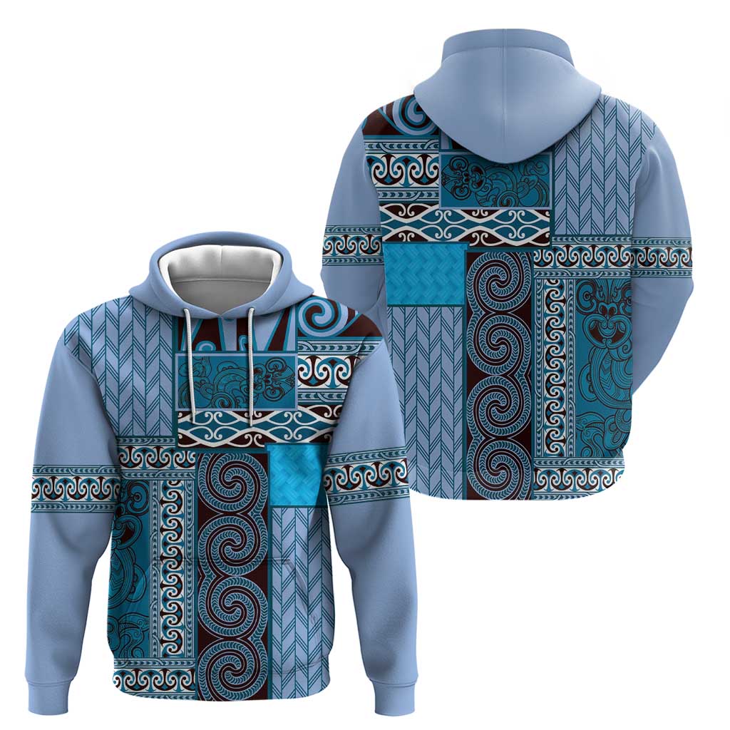 Blue Aotearoa Kowhaiwhai Pattern Zip Hoodie NZ Maori Quilt Style LT14 - Polynesian Pride