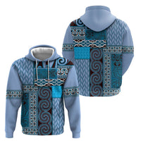 Blue Aotearoa Kowhaiwhai Pattern Zip Hoodie NZ Maori Quilt Style LT14 - Polynesian Pride