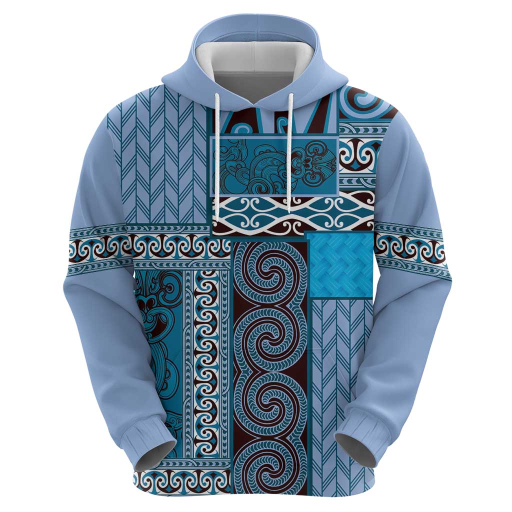 Blue Aotearoa Kowhaiwhai Pattern Zip Hoodie NZ Maori Quilt Style LT14 - Polynesian Pride