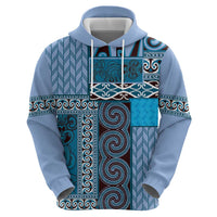 Blue Aotearoa Kowhaiwhai Pattern Zip Hoodie NZ Maori Quilt Style LT14 - Polynesian Pride