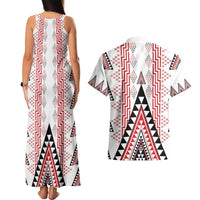 Aotearoa Taniko Couples Matching Tank Maxi Dress and Hawaiian Shirt Niho Taniwha Purapura Whetu Mix Poutama LT14 - Polynesian Pride