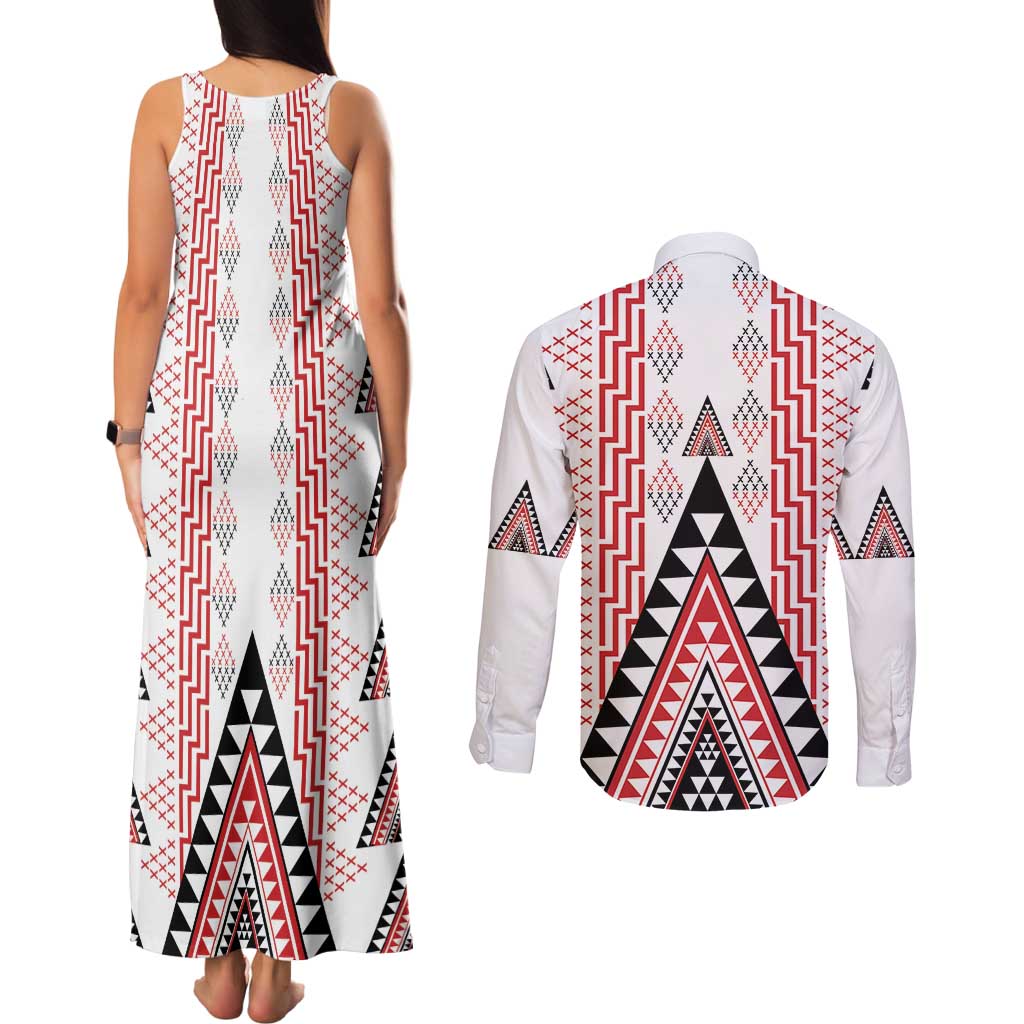 Aotearoa Taniko Couples Matching Tank Maxi Dress and Long Sleeve Button Shirt Niho Taniwha Purapura Whetu Mix Poutama LT14 - Polynesian Pride
