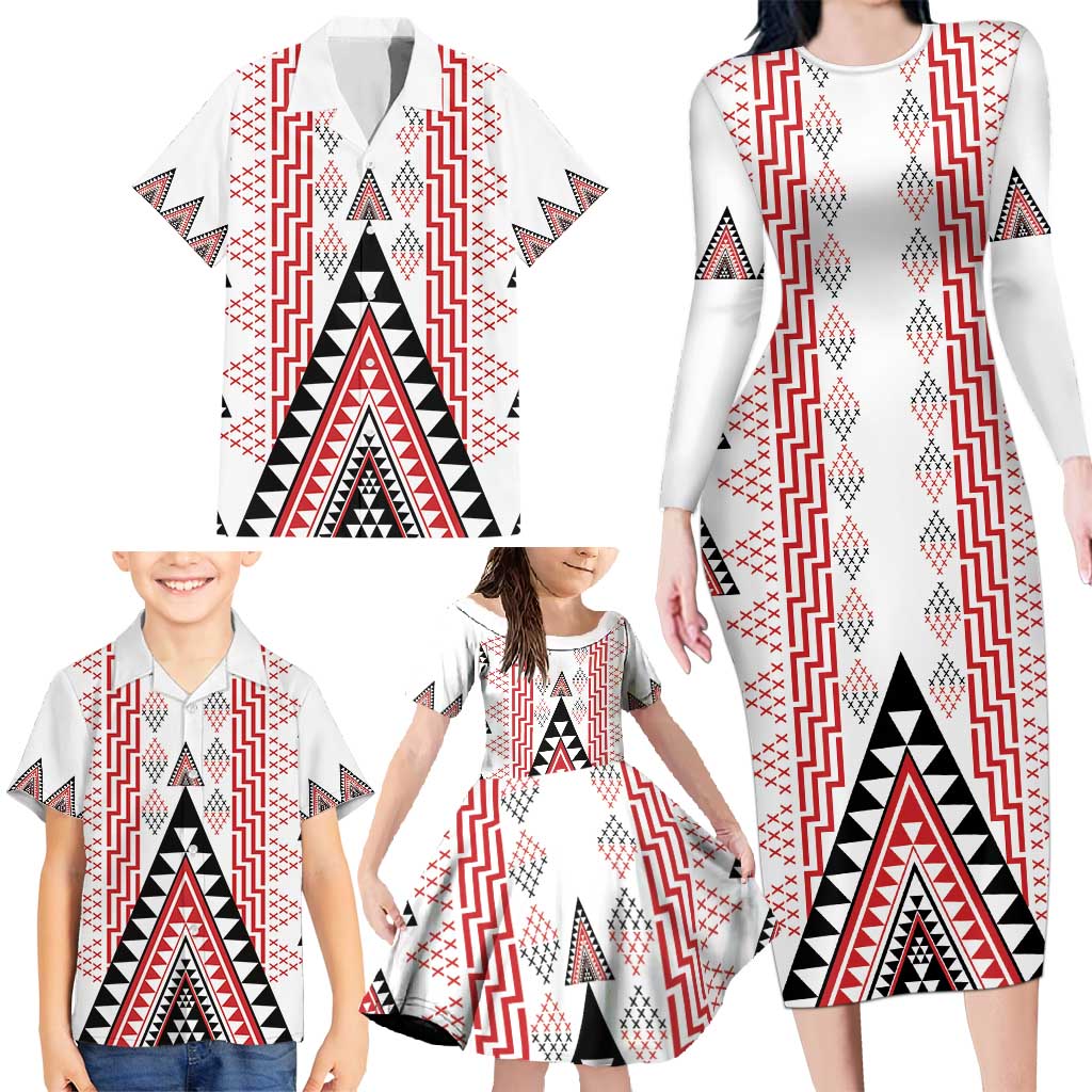 Aotearoa Taniko Family Matching Long Sleeve Bodycon Dress and Hawaiian Shirt Niho Taniwha Purapura Whetu Mix Poutama LT14 - Polynesian Pride