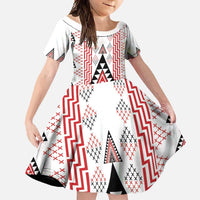 Aotearoa Taniko Family Matching Off Shoulder Maxi Dress and Hawaiian Shirt Niho Taniwha Purapura Whetu Mix Poutama LT14 Daughter's Dress White - Polynesian Pride