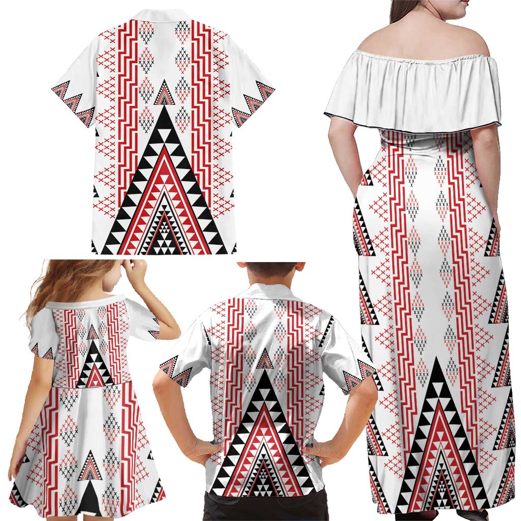 Aotearoa Taniko Family Matching Off Shoulder Maxi Dress and Hawaiian Shirt Niho Taniwha Purapura Whetu Mix Poutama LT14 - Polynesian Pride