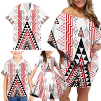 Aotearoa Taniko Family Matching Off Shoulder Short Dress and Hawaiian Shirt Niho Taniwha Purapura Whetu Mix Poutama LT14 - Polynesian Pride
