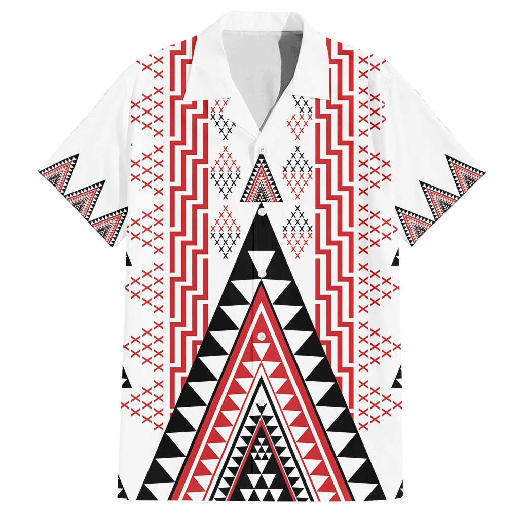 Aotearoa Taniko Family Matching Off Shoulder Short Dress and Hawaiian Shirt Niho Taniwha Purapura Whetu Mix Poutama LT14 Dad's Shirt - Short Sleeve White - Polynesian Pride