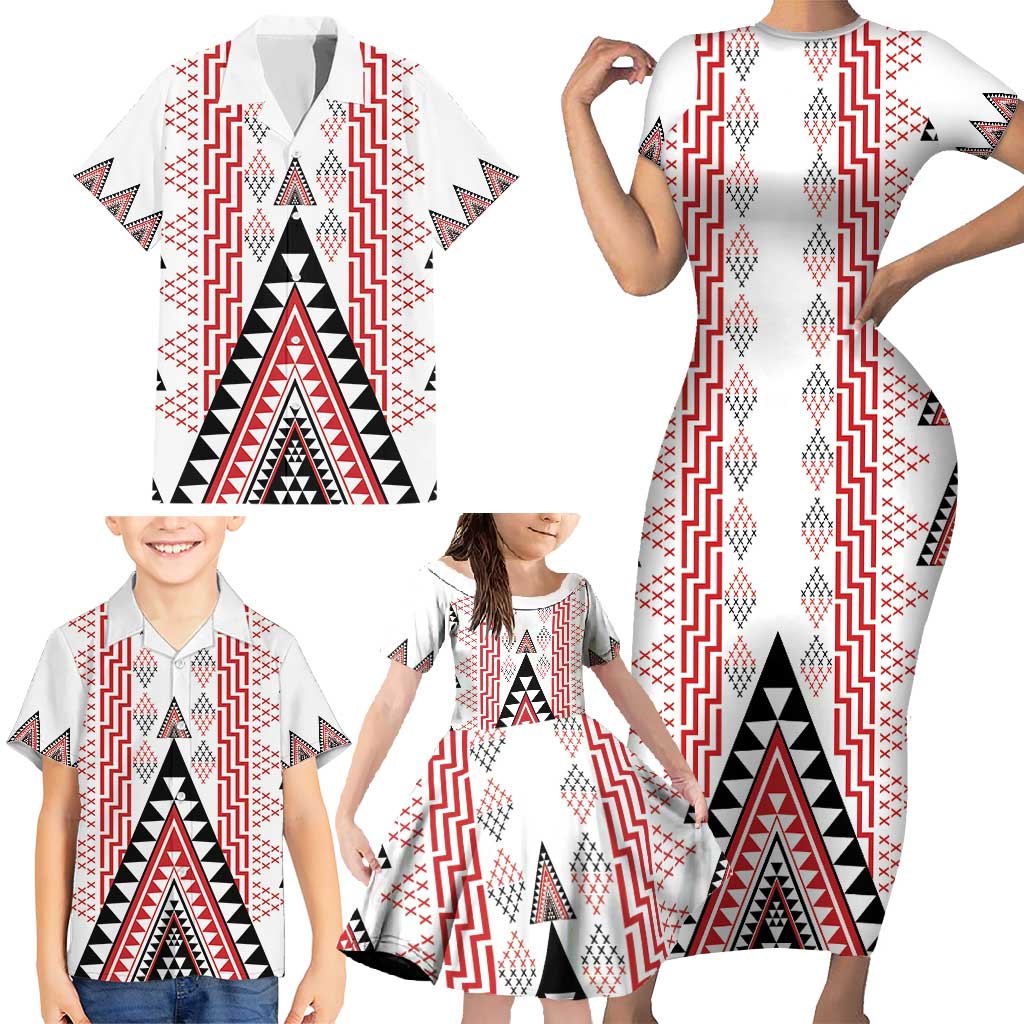 Aotearoa Taniko Family Matching Short Sleeve Bodycon Dress and Hawaiian Shirt Niho Taniwha Purapura Whetu Mix Poutama LT14 - Polynesian Pride