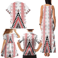 Aotearoa Taniko Family Matching Tank Maxi Dress and Hawaiian Shirt Niho Taniwha Purapura Whetu Mix Poutama LT14 - Polynesian Pride