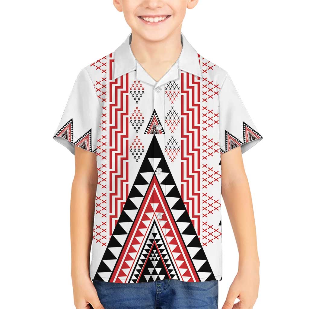 Aotearoa Taniko Family Matching Tank Maxi Dress and Hawaiian Shirt Niho Taniwha Purapura Whetu Mix Poutama LT14 Son's Shirt White - Polynesian Pride