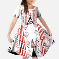 Aotearoa Taniko Kid Short Sleeve Dress Niho Taniwha Purapura Whetu Mix Poutama