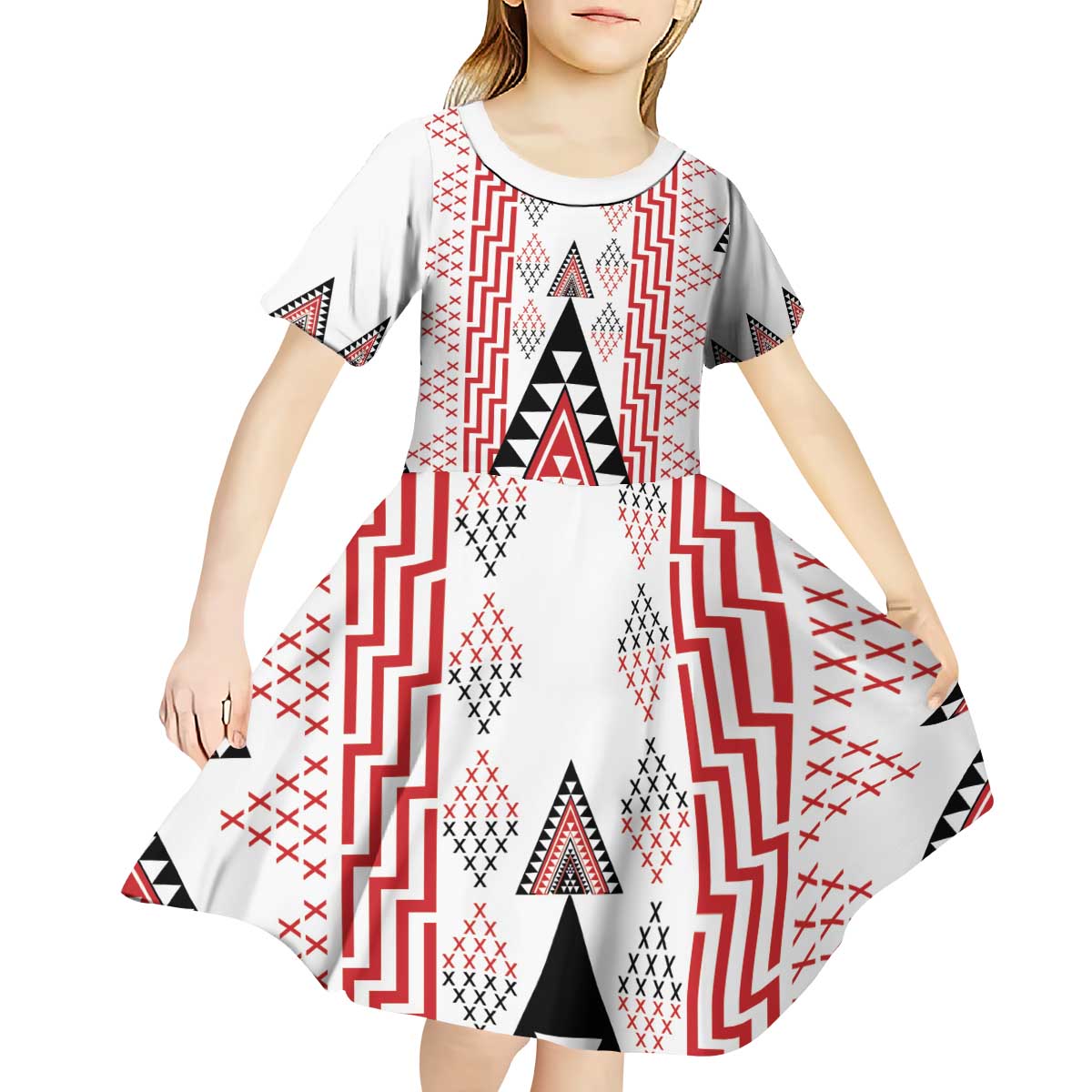 Aotearoa Taniko Kid Short Sleeve Dress Niho Taniwha Purapura Whetu Mix Poutama