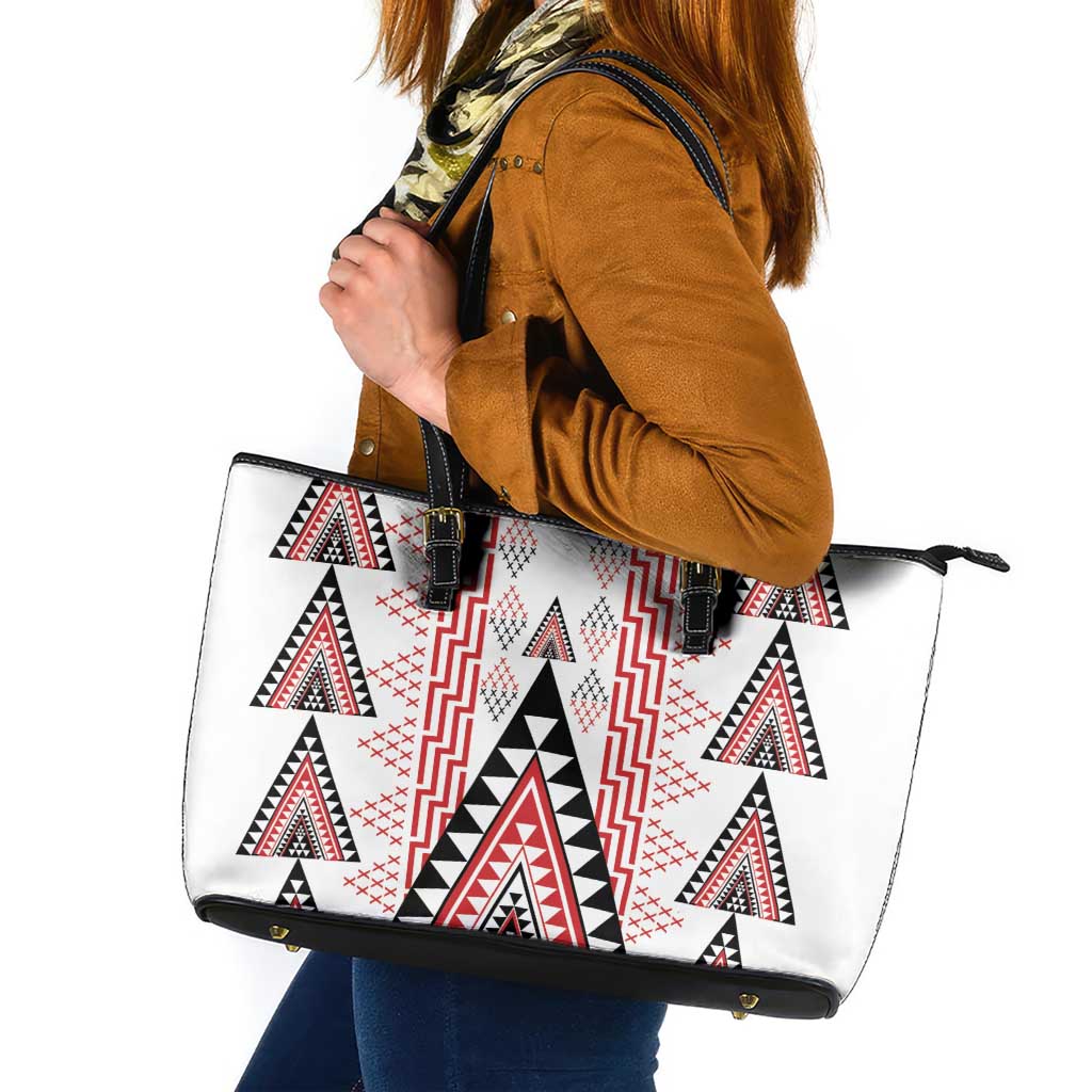 Aotearoa Taniko Leather Tote Bag Niho Taniwha Purapura Whetu Mix Poutama LT14 White - Polynesian Pride