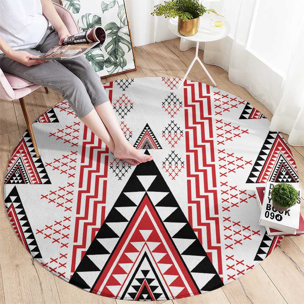 Aotearoa Taniko Round Carpet Niho Taniwha Purapura Whetu Mix Poutama