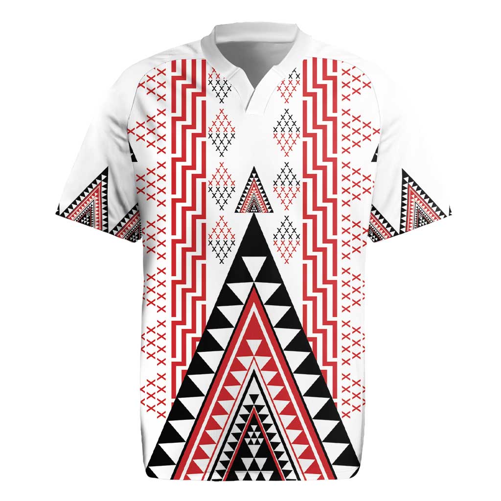 Aotearoa Taniko Rugby Jersey Niho Taniwha Purapura Whetu Mix Poutama LT14 White - Polynesian Pride